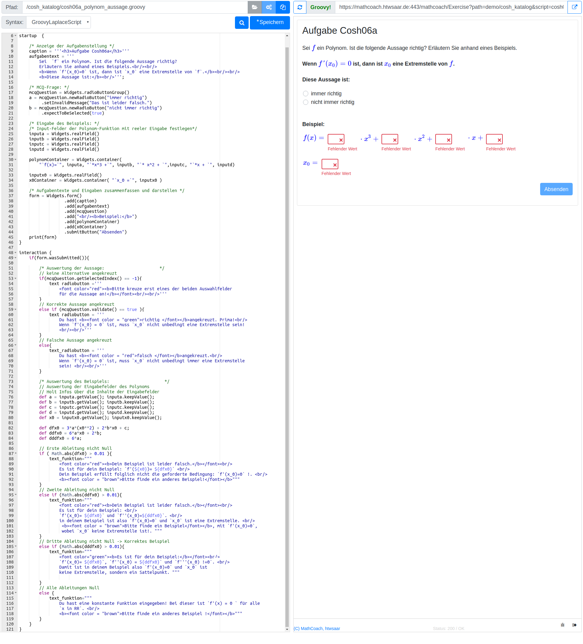 Polynomaussage Autorenansicht MathCoach