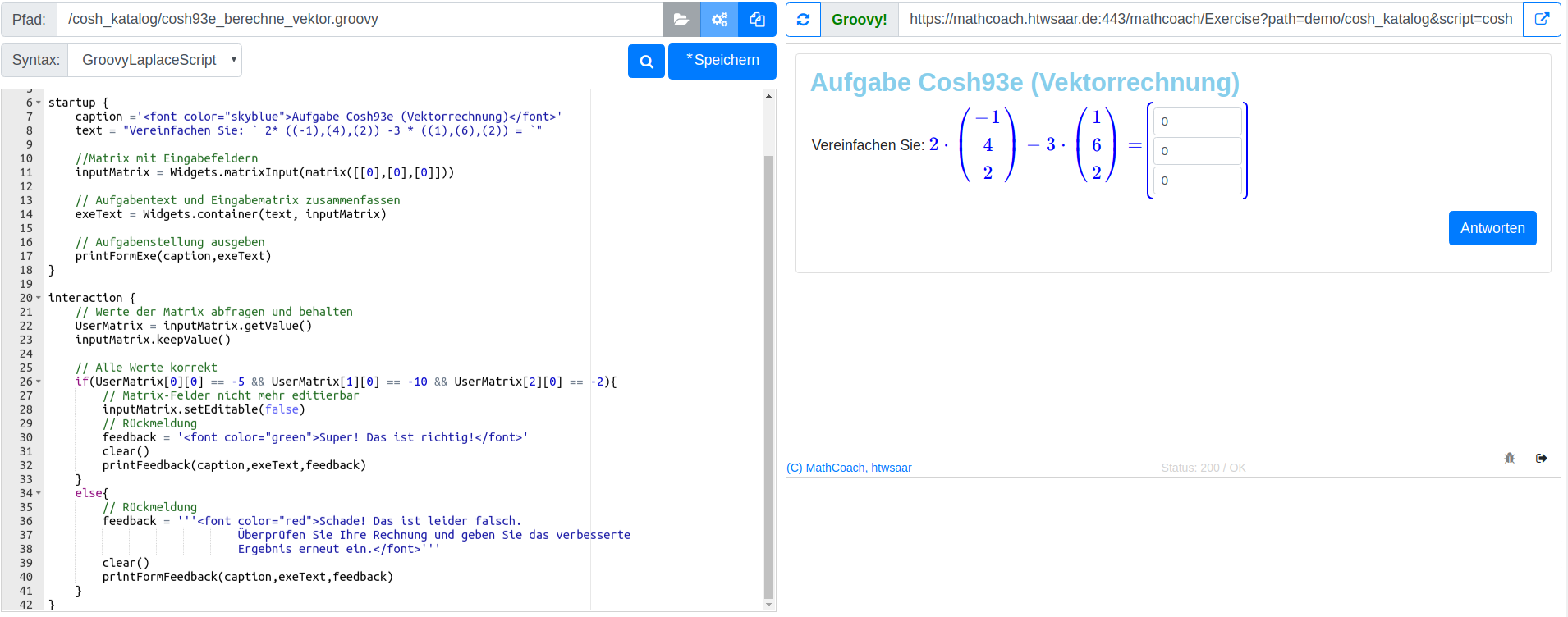 Vektoraufgabe Autorenansicht MathCoach